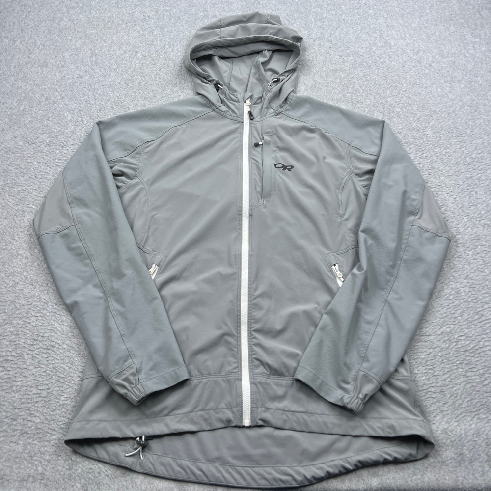 Outdoor Research Ferrosi Hooded Jacket Womens Large Gray Full Zip Rain Shell